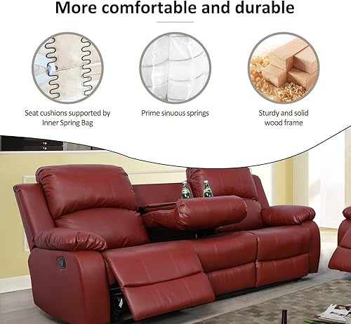 Miniatura 4 de Juego de muebles de sala de estar de cuero reconstituido con sofá reclinable, juego de sofá reclinable, silla de dos cuerpos, juegos de muebles en