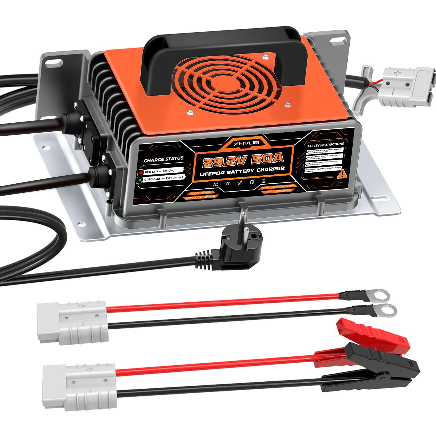 Caricatore LiFePO4 da 29,2 V, 50 A, per batteria al litio da 24 V (25,6 V), ricarica rapida protegge la batteria