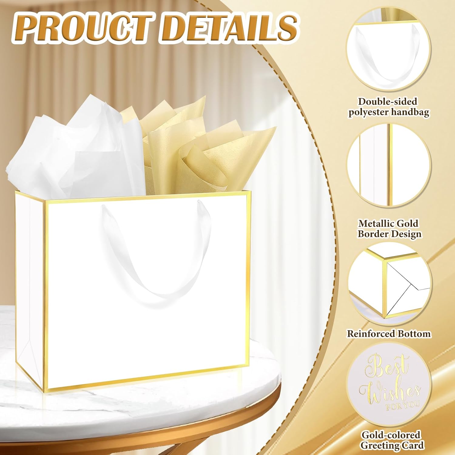 Epoesch 6 Pack White Medium Gift Bags with Handles and 18 Tissue Papers image 3
