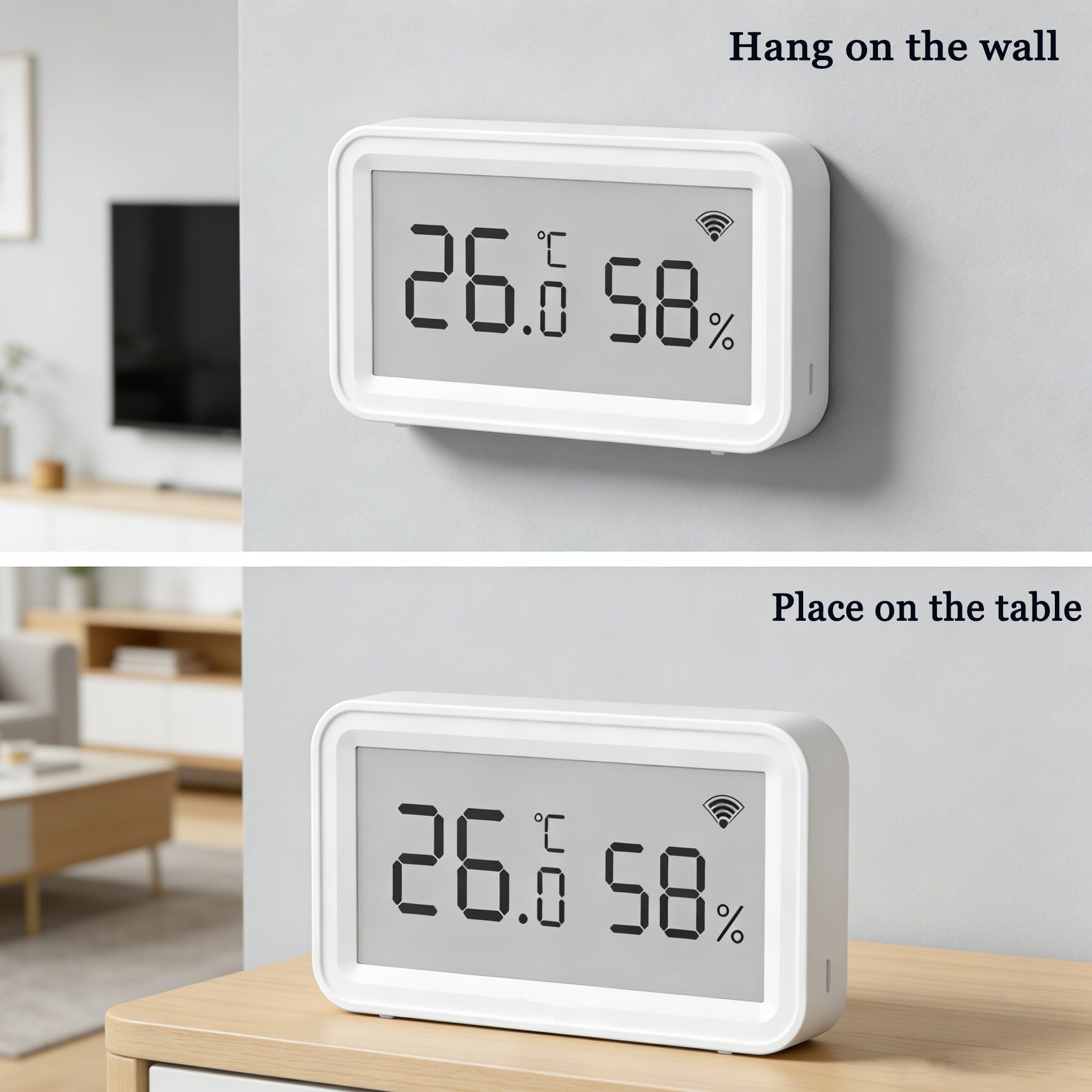 WLAN Temperatur-Feuchtigkeitssensor: Kabelloser Hygrometer-Thermometer mit LCD-Display, App-Benachrichtigung, Datenspeicherung & Export, kalibrierbar, Digitale Überwachung für zu Hause