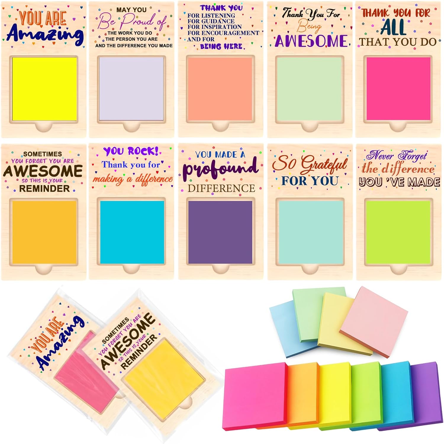 10 Set Employee Appreciation Gifts Sticky Notes Holder Bulk Thank You Gifts for Coworkers Staff Team Inspirational Gifts for Classroom Teacher Student Supplies