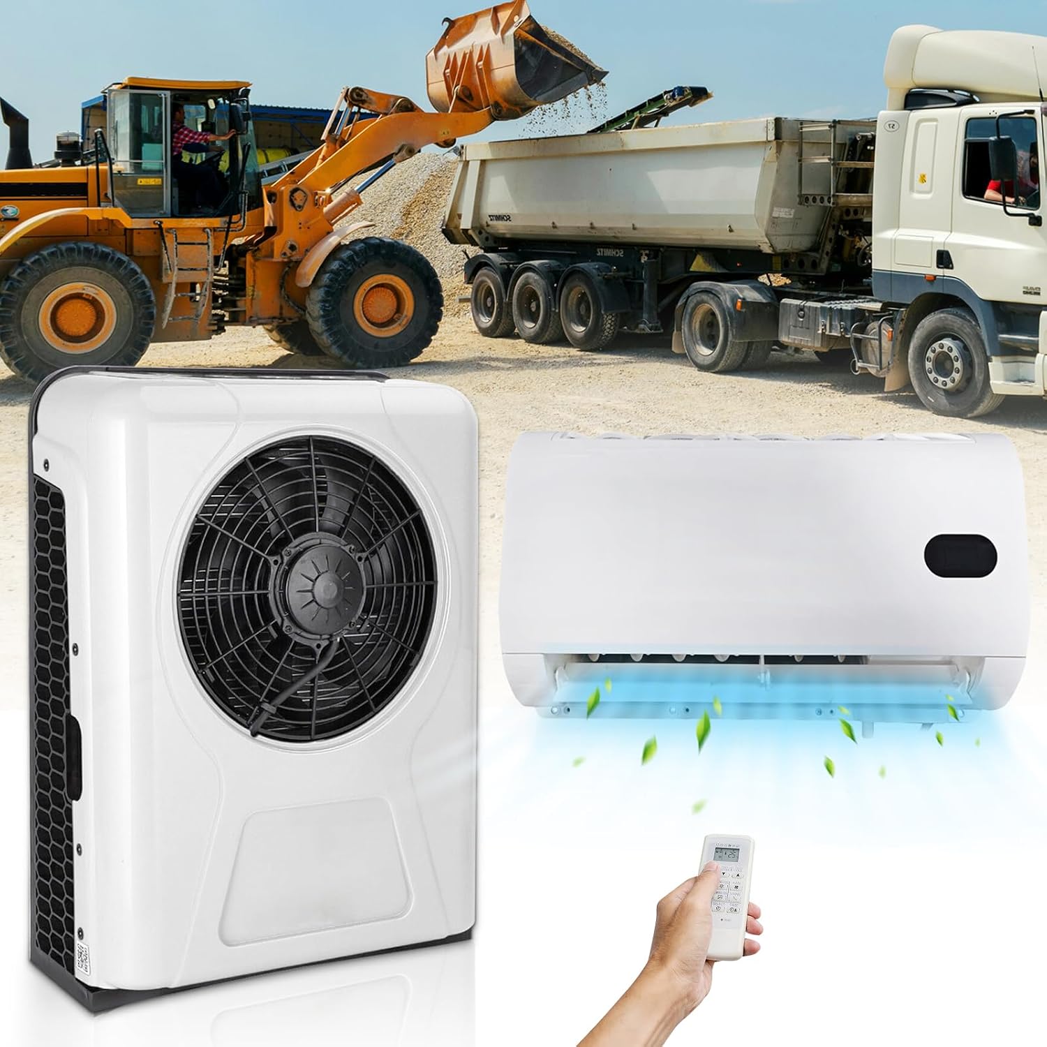 Semi-Truck 12 Volt A/C Unit with Brushless Motor, Split Mini 12V DC Air Conditioner Auto Swing APU Unit for Semi Truck Parking, Sleeper Cab, Tractor, Cargo Trailer, Van, Fifth Wheel, Excavator