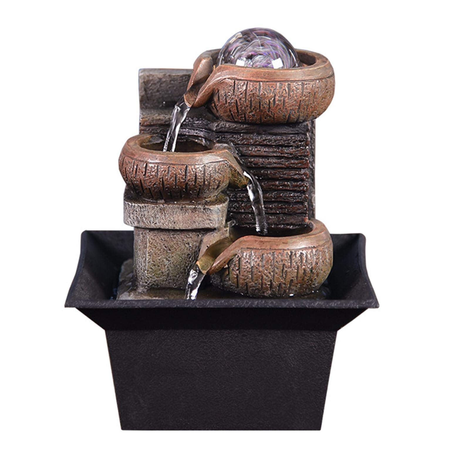 Tabletop Water Fountain with LED Lights 3 Stacked Rocks Indoor Waterfall Feature Feng Shui Zen Waterfall Calming Water Sound Aura Meditation Fountain for Relaxation Room Decor