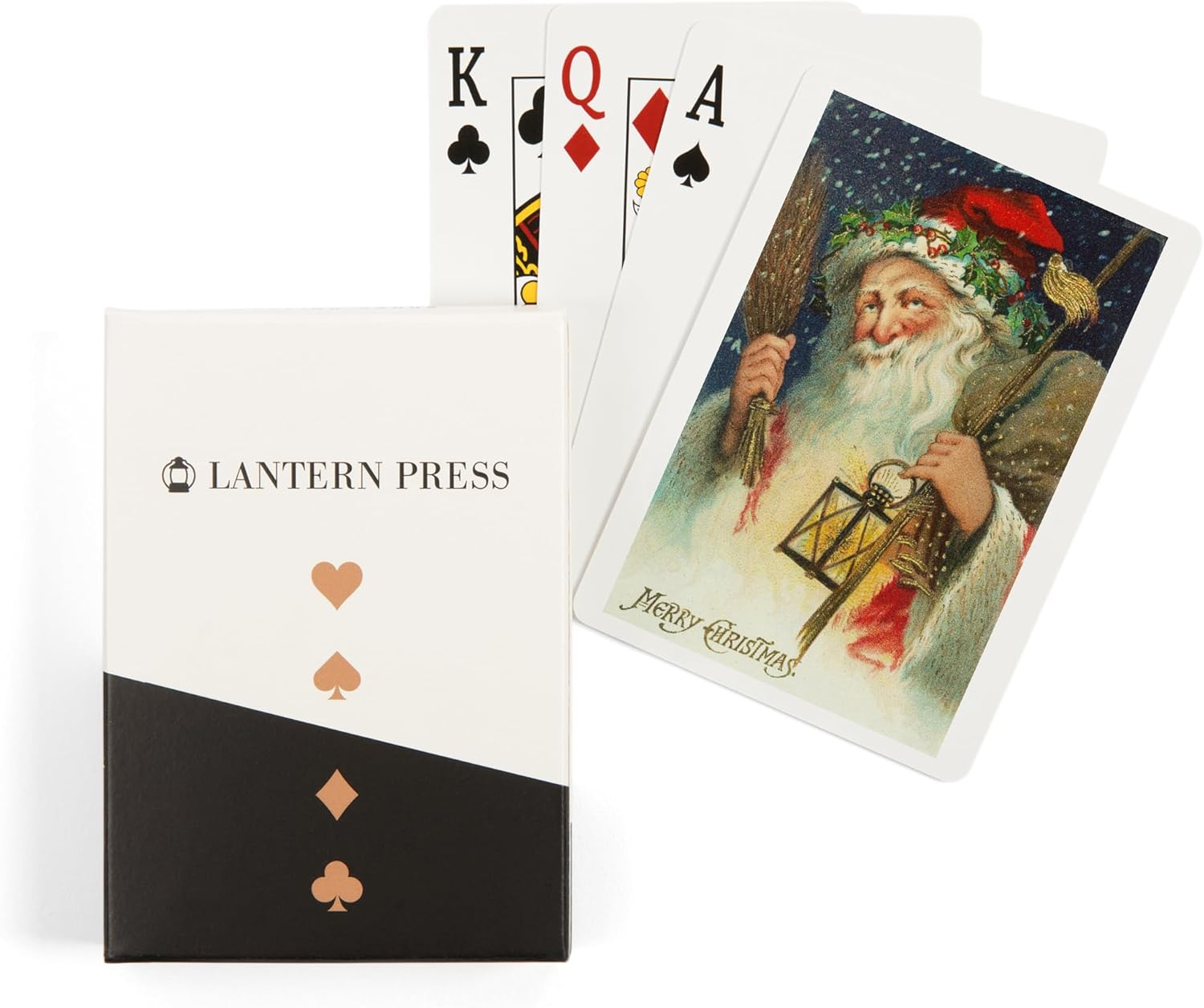 Merry Christmas Scene with Santa Holding a Lantern, 52 Playing Cards for Adults, Poker Size Card Deck