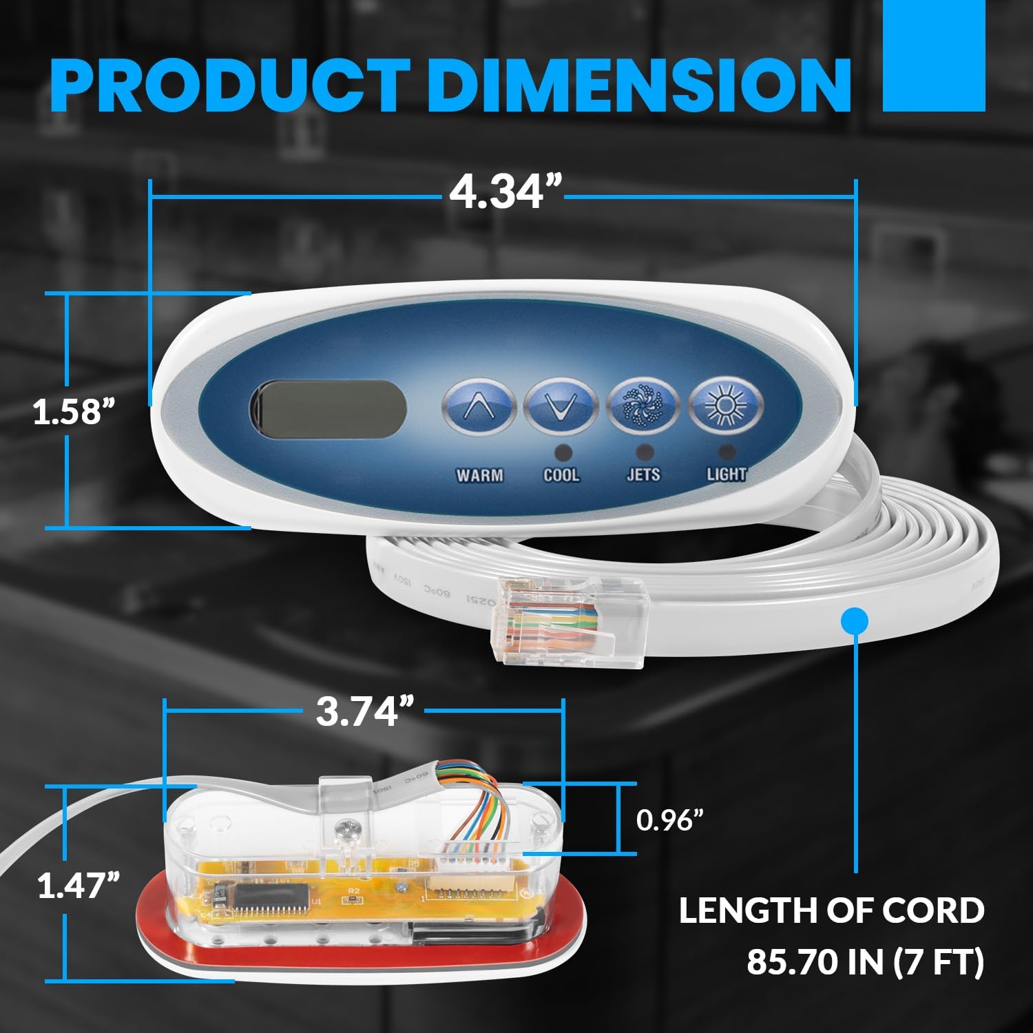 53238 Topside Control Panel Replace for Balboa 53238 Topside Control Panel VL200, 4-Button Hot Tub Control Panel Replacement, fit for Mini Oval Heat Jacket (7ft. Cord)