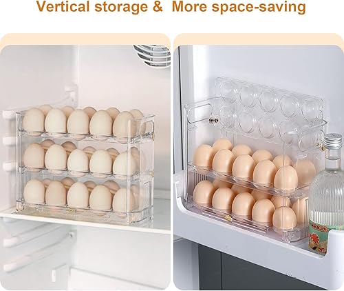 Miniatura 7 de Beveetio Soporte para huevos abatible para refrigerador, contenedor de almacenamiento de huevos de acrílico transparente para puerta lateral del