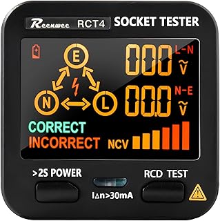 Reenwee Outlet Tester EBTN LCD with Voltage Display, RCD Receptacle Socket Tester Circuit Analyzer, Polarity Detector Leakage Tester Electricity Line Fault Checker, 8 Visual Indications