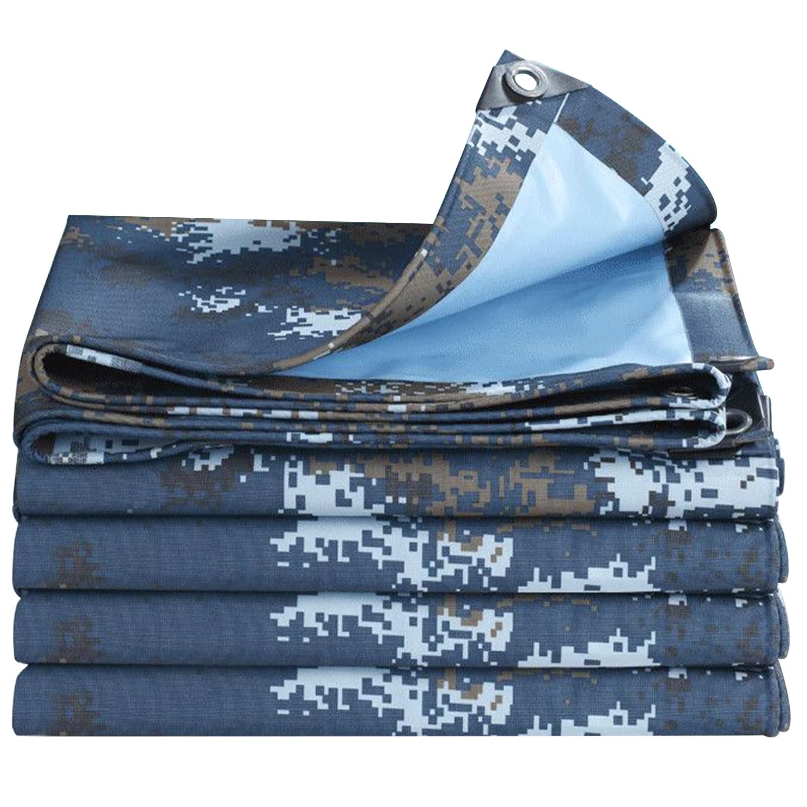 Waterproof Tarpaulin - Ocean Blue, 1x1m 1x1.5m 1.5x2m 2x2m 3x4m 3x5m Heavy Duty Tarp Sheet Cover with Reinforced Eyelets, Camouflage Canvas Cover for Camping Garden Multipurpose(1.5x2m(4.9ftx6.5ft))