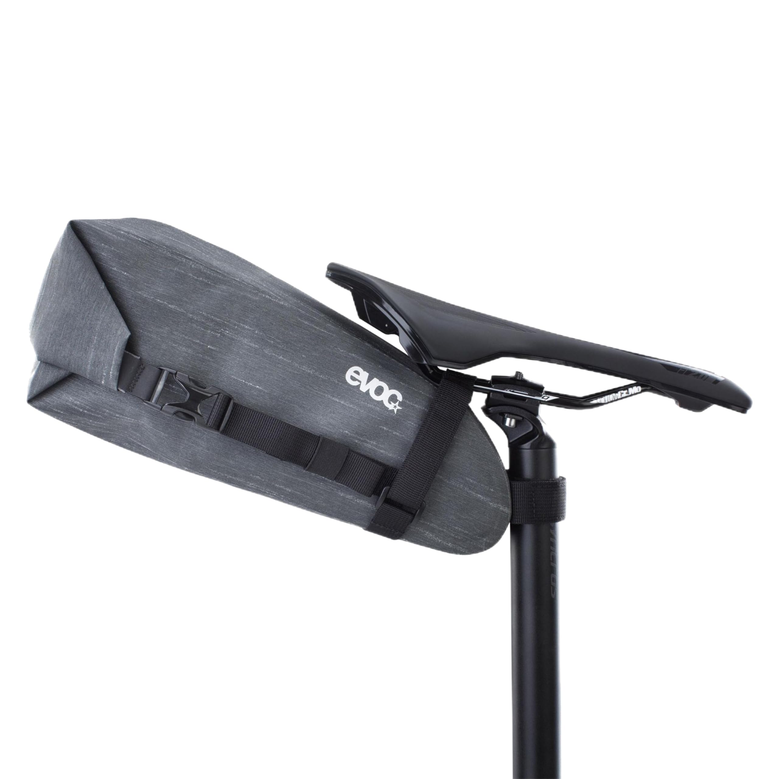 EVOC SEAT PACK WP 4, einfache Satteltasche (leichtes Fahrradzubehör, wasserfeste Bikebag, Fahrrad Tasche hinten, Maße: 12 x 30 x 11 cm, Gewicht: 220 g, Volumen: 4 l), Carbon Grey