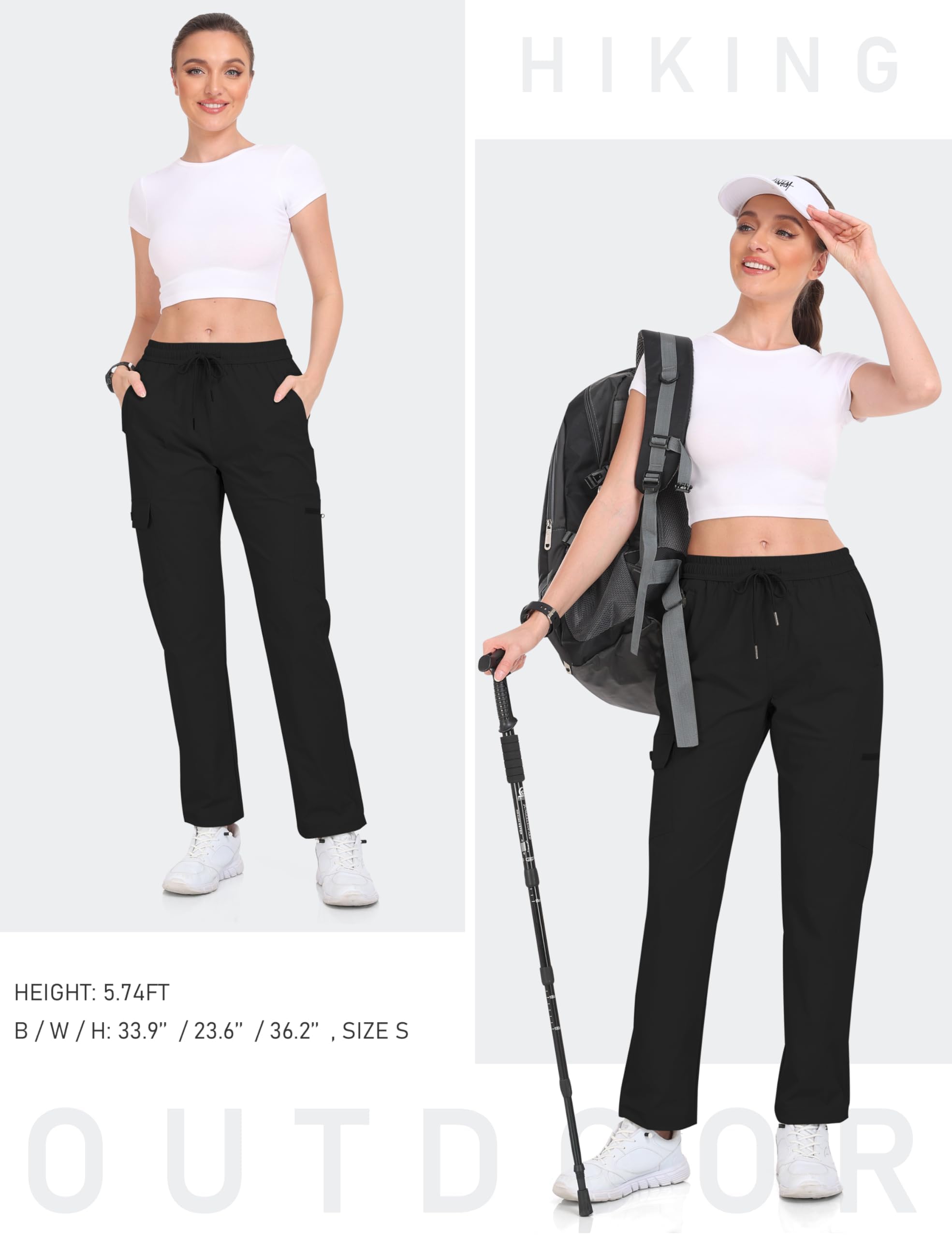JINSHI Pantalon de Randonnée Imperméable Femme Été Pantalon Cargo Jogging Léger Séchage Rapide Taille Elastique Pantalon de Décontracté Extérieur Montagne Trekking