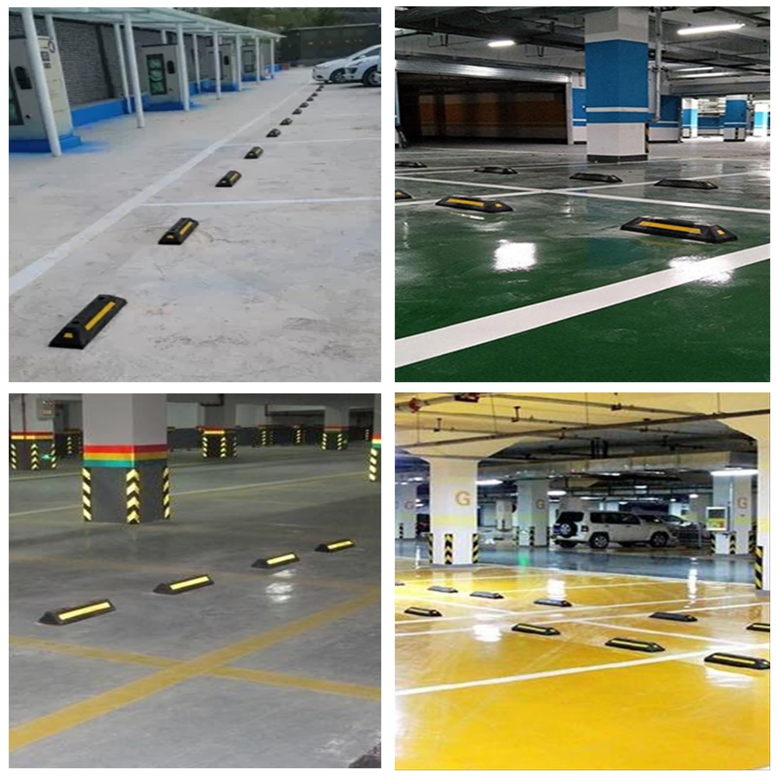 Tope para Rueda de Goma, Topes Aparcamiento, Orificios Precortados en la Parte Superior con Tiras de Seguridad Reflectantes, Adecuado para Automóviles