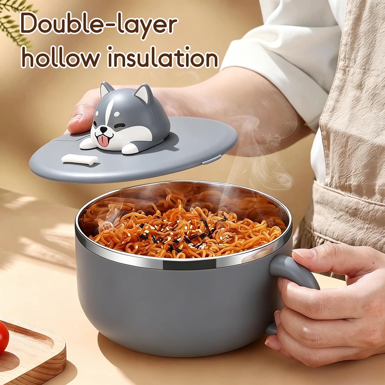 Cuenco de ramen instantáneo de 1200 ml con tapa y cuchara, cuenco de pasta instantánea con asas, horno ramen portátil para microondas, bento, almuerzo, sopa, pasta (ronco)