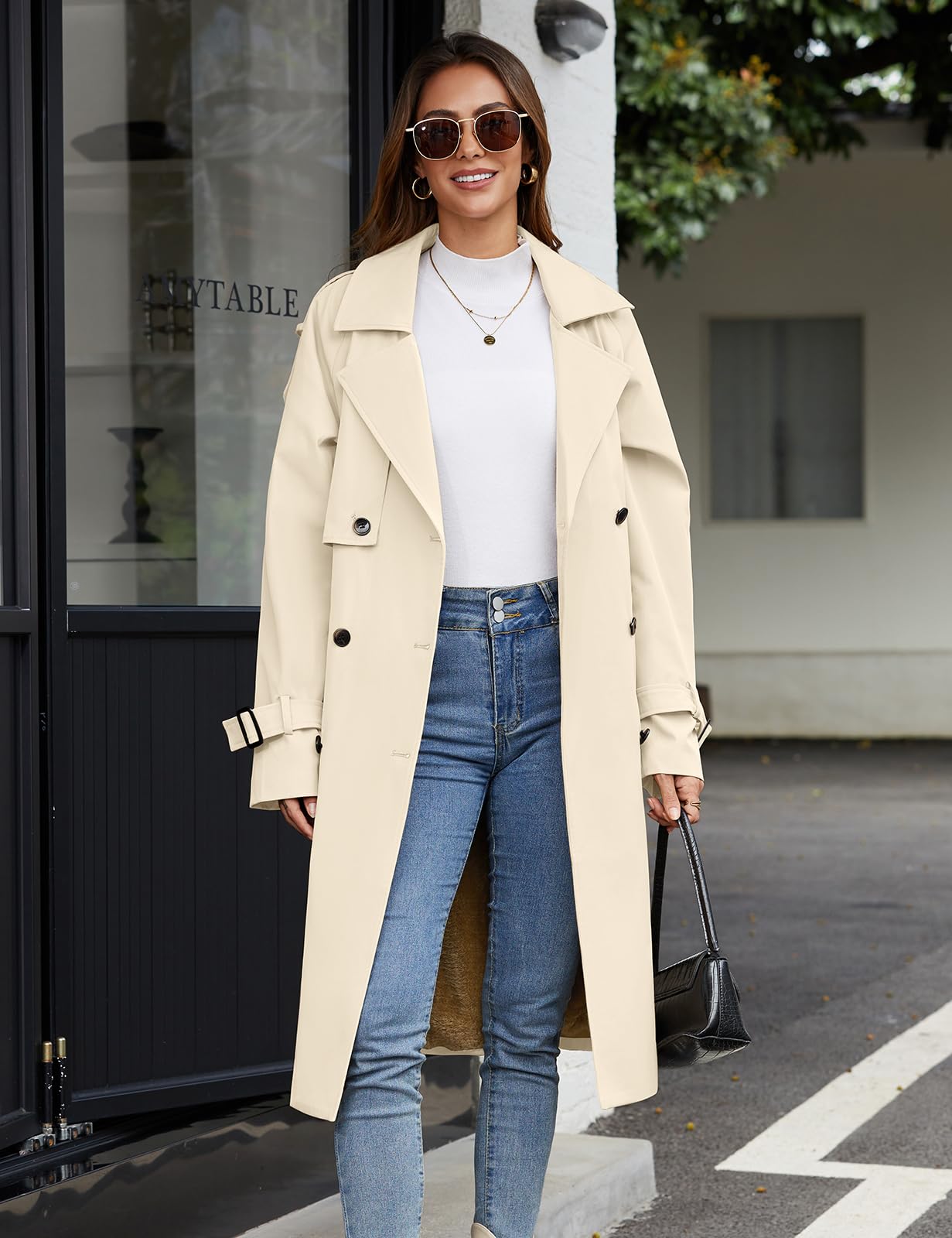 Vancavoo Damen Trenchcoat Gefüttert Mantel mit Gürtel Elegant Wintercoat
