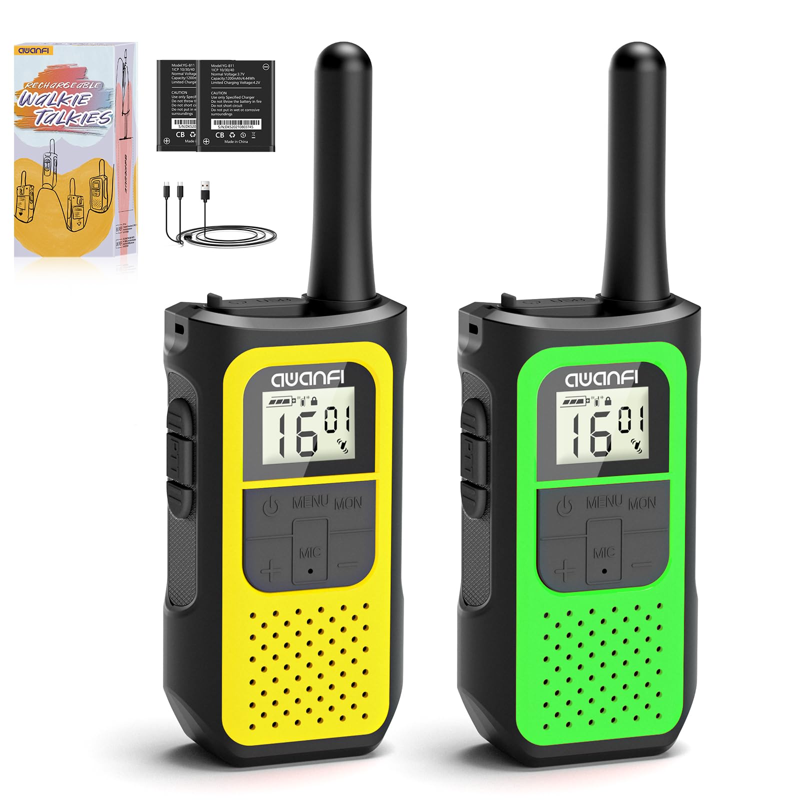 AWANFI Walkie Talkies for Adults Kids, 4 Pack Rechargeable Walkie Talkies with 1200mAh Battery, Long Range 16 Channels Radios, Walky Talky with USB-C Cable, VOX-Hands free for Outdoor Camping Hiking — view 13
