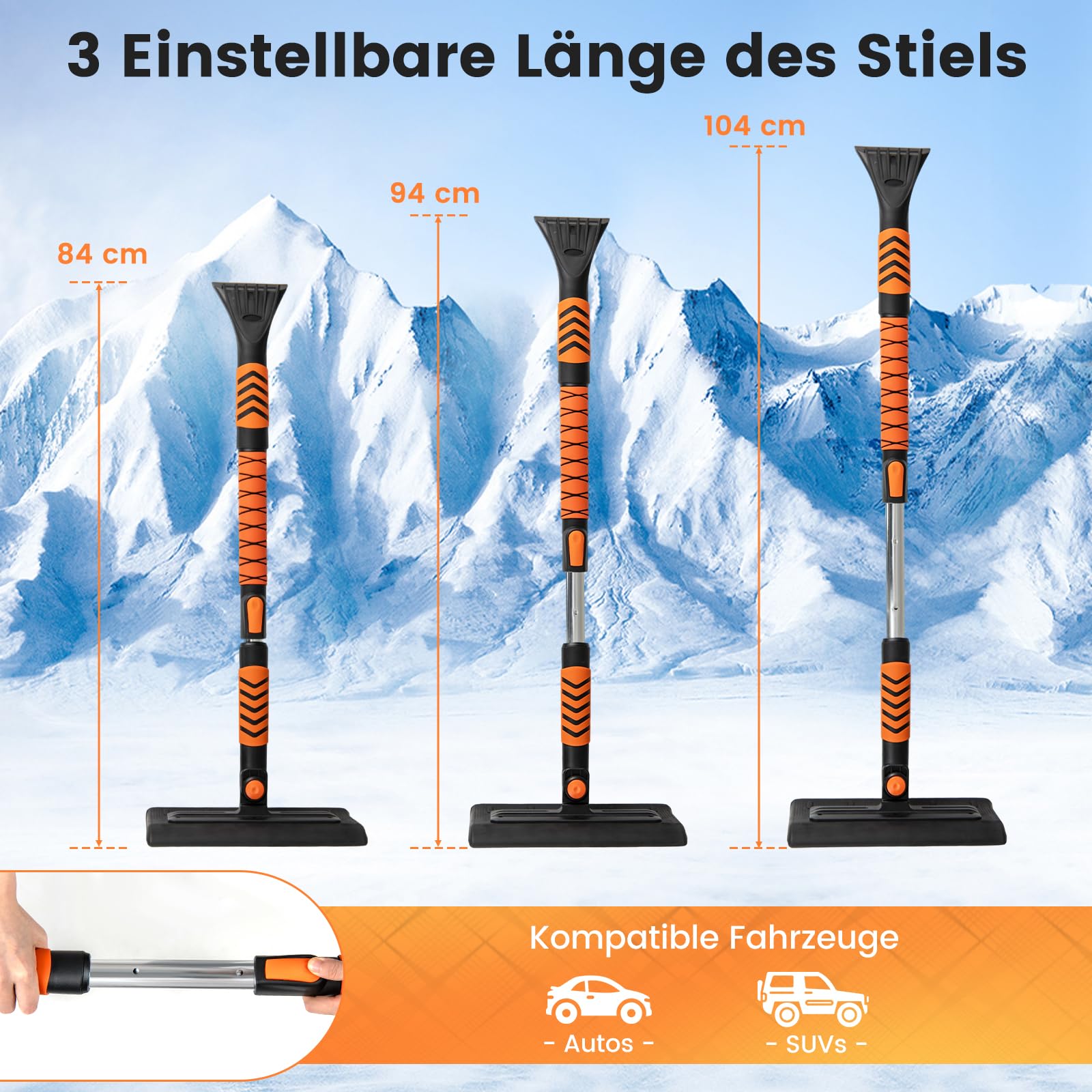COSTWAY IJskrabber voor de auto, met bezem, 4-in-1 sneeuwborstel, uittrekbaar met 180 graden draaibare kop, dubbelzijdige borstel en 3-traps verstelbare stang, sneeuwborstel voor vrachtwagen, auto