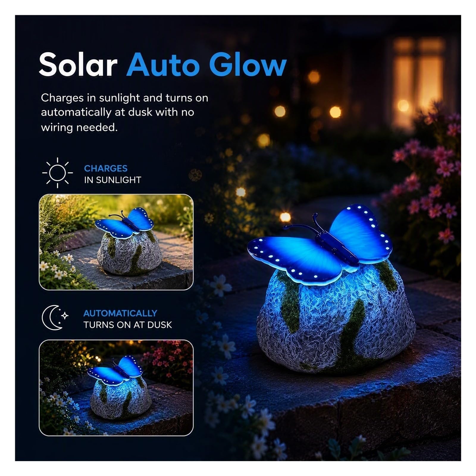 Lampa solarna ogrodowa w kształcie motyla, lampa ogrodowa LED na zewnątrz, dekoracja ze sztucznego kamienia(kolor 2)