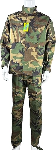 Miniatura 5 de H World Shopping Militar táctico hombre caza combate BDU uniforme traje camisa y pantalones con cinturón Woodland, Camuflaje del bosque