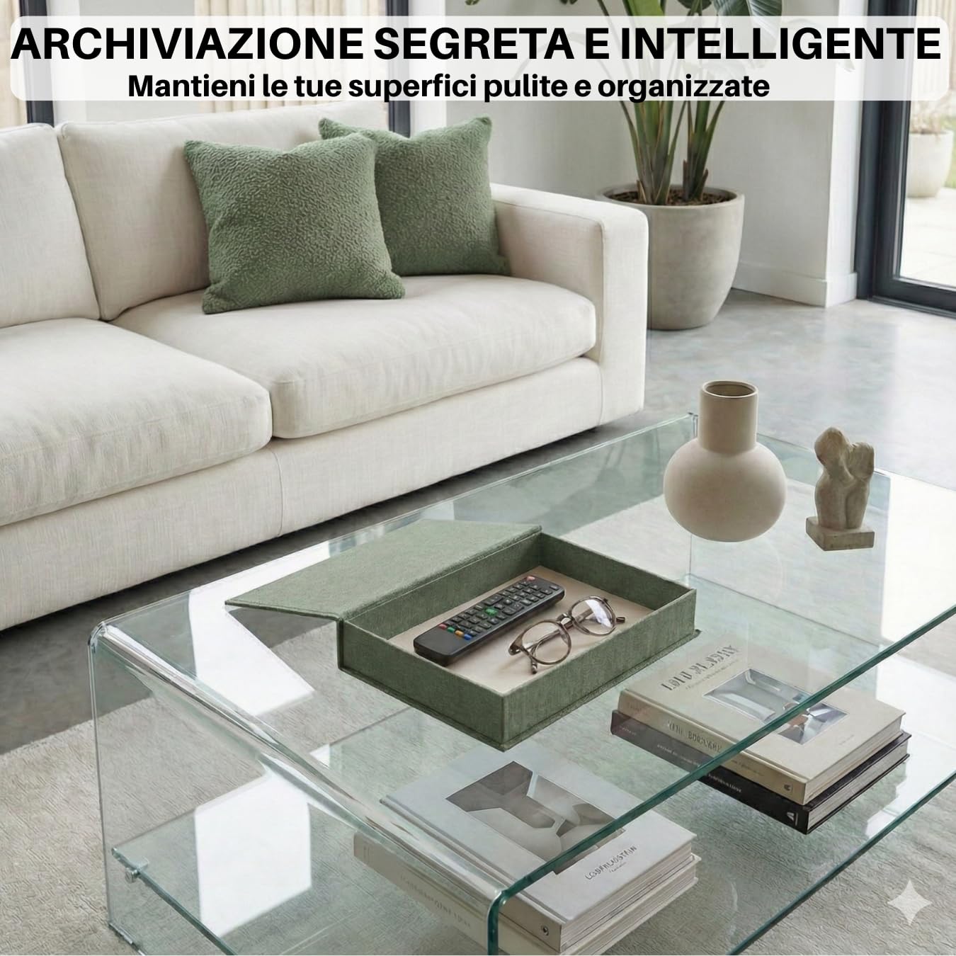 Libri Decorativi Arredamento Set 2 | Libri Finti Decorativi Design con Scatola Libro Contenitore | Coffee Table Book Decorazioni Casa | Libro Porta Oggetti Arredo Salotto Soggiorno (Verde Salvia)