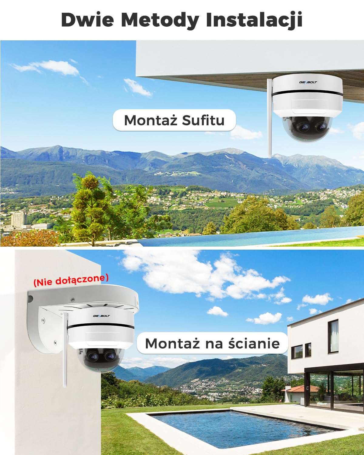 GENBOLT [10X Hybrydowy Zoom] 2,5K PTZ WiFi Kamera Bezpieczeństwa Wewnętrznych i Zewnętrznych,Kamera Kopułkowa IP 360° z Podwójnym Obiektywem,IK10 Odporna na Wandalizm, IP66 Wodoodporna (DC&PoE) | Nagrywanie 24/7, 360° IP kamera CCTV PTZ, automatyczne śled