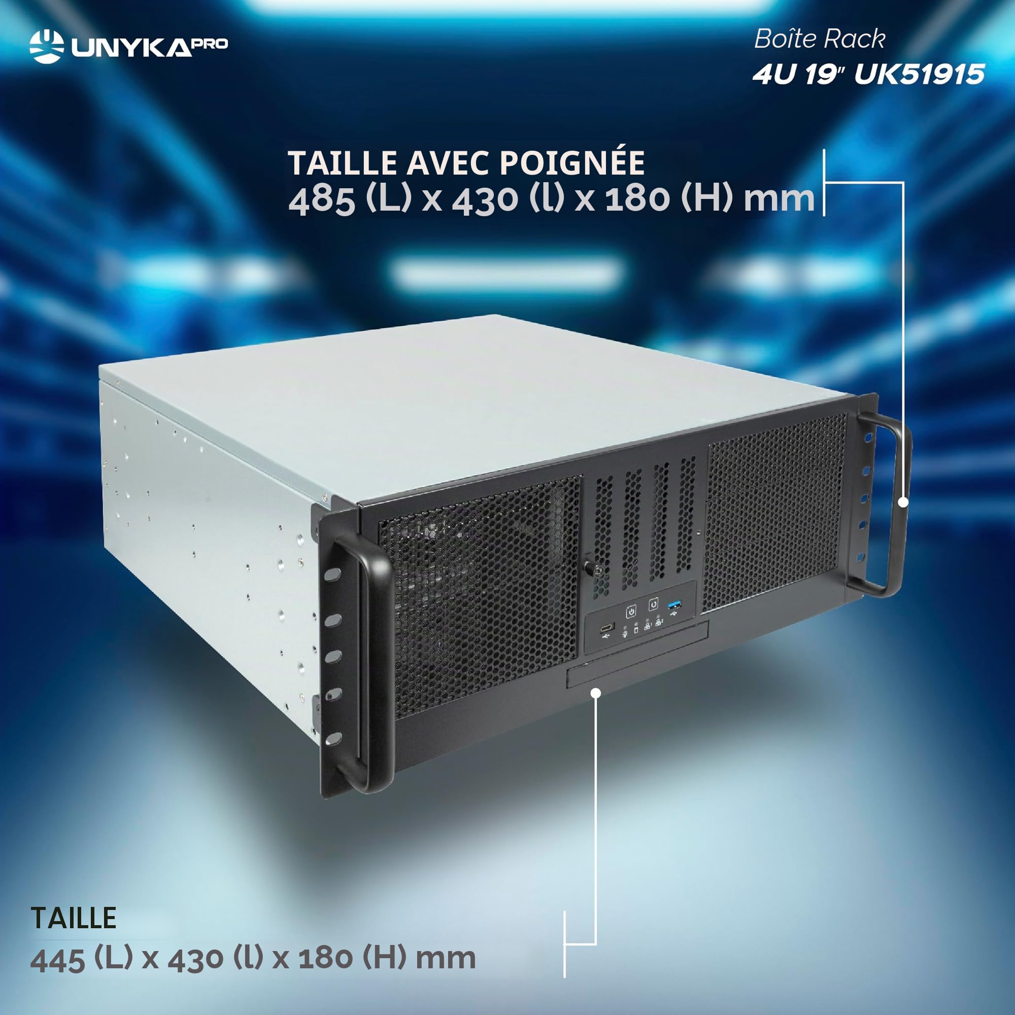 UNYKAch Boîtier Rack 4U 19″ UK 4329 USB Type C
