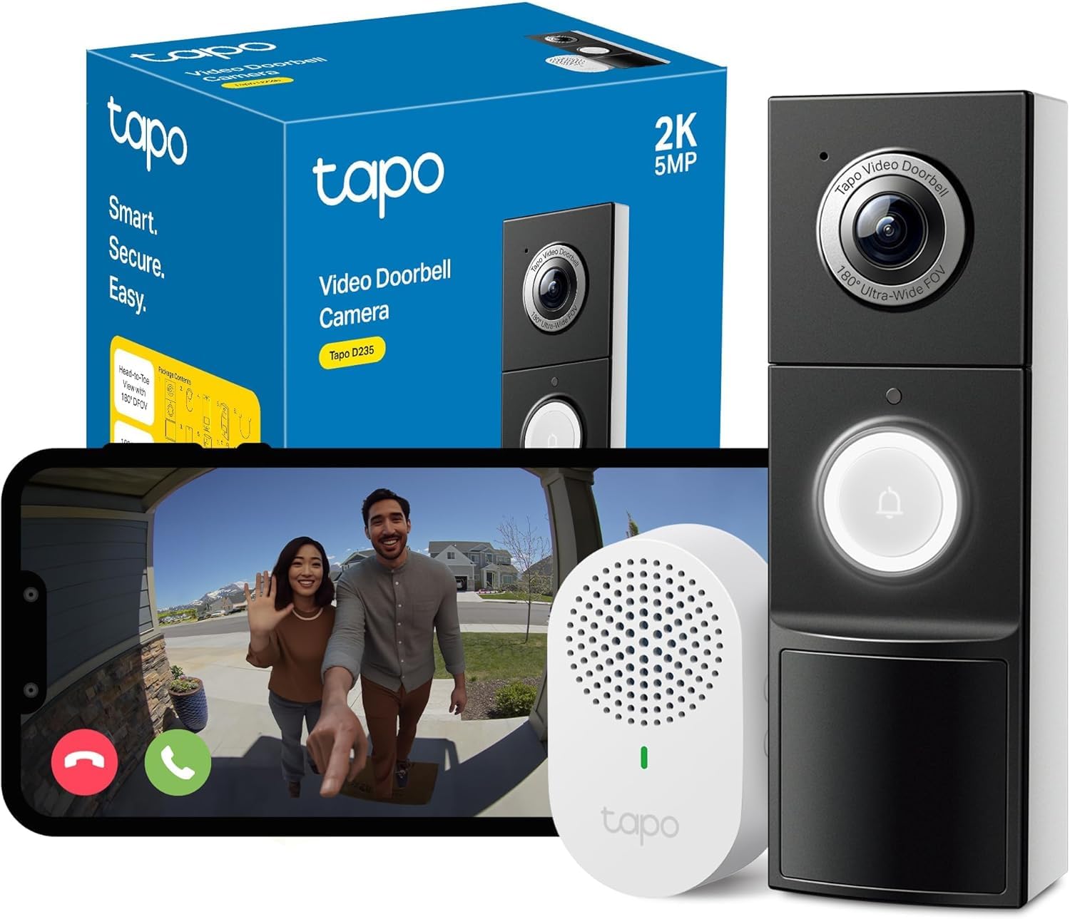 Tapo D235 Cámara de Seguridad Wi-Fi, Resolución 2K HD, Gira 360 Grados con Inclinación, Visión Nocturna en Color, Audio Bidireccional, Detección de Movimiento, Resistente al Agua IP65