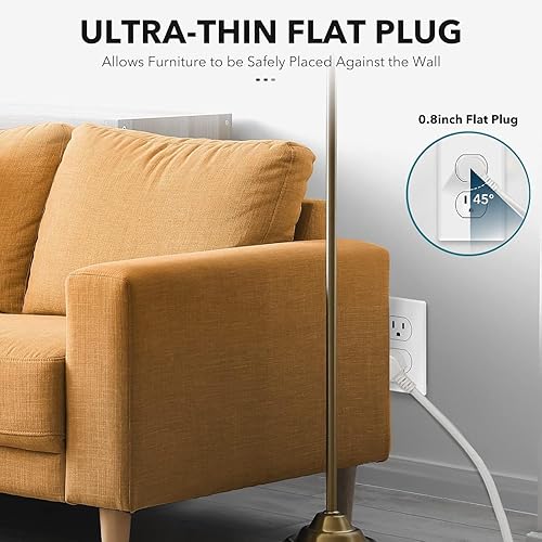 Miniatura 5 de Clear Power Regleta de alimentación de 2 salidas con 3 puertos USB (1 USB-C), enchufe plano, cable de alimentación de 6 pies, estación de carga de