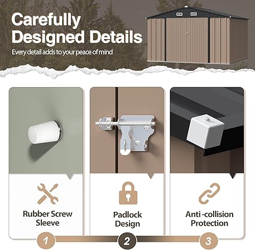 Miniatura 4 de Homall Cobertizo de almacenamiento para exteriores, cobertizos de jardín de metal de 8 x 10 pies y casa de almacenamiento al aire libre con puerta