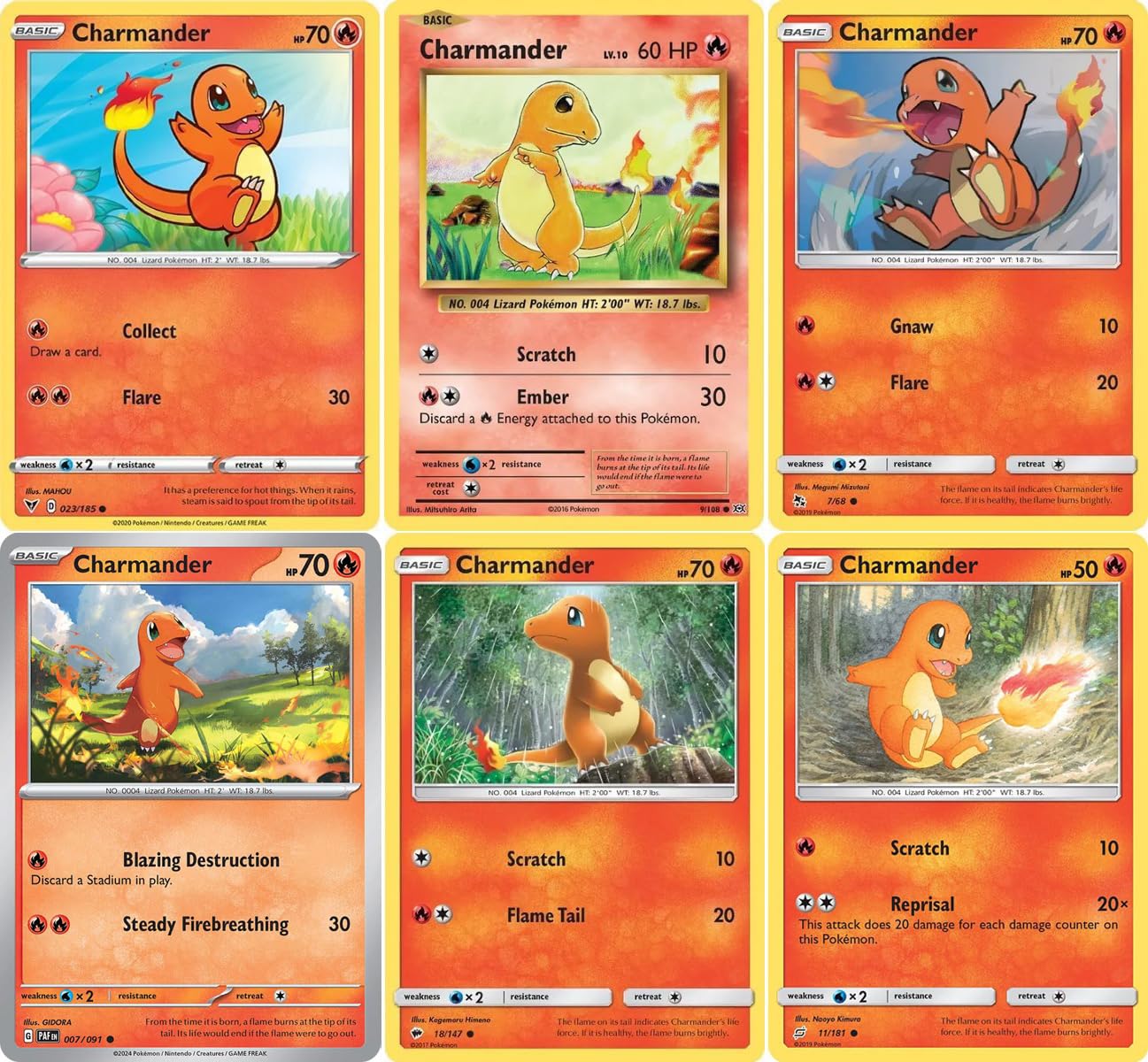 Pokemon - Charmander 6 Card Lot - Team Up - Evolutions - 007 091-9 108-11 181