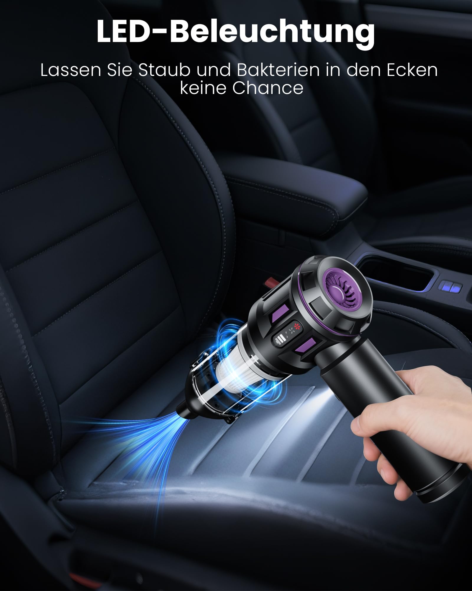 Aspirateur pour Voiture, 3 réglages de Puissance d'aspiration, aspirateur Portable Compact, offrant Une Puissance d'aspiration allant jusqu'à 21 000 Pa C