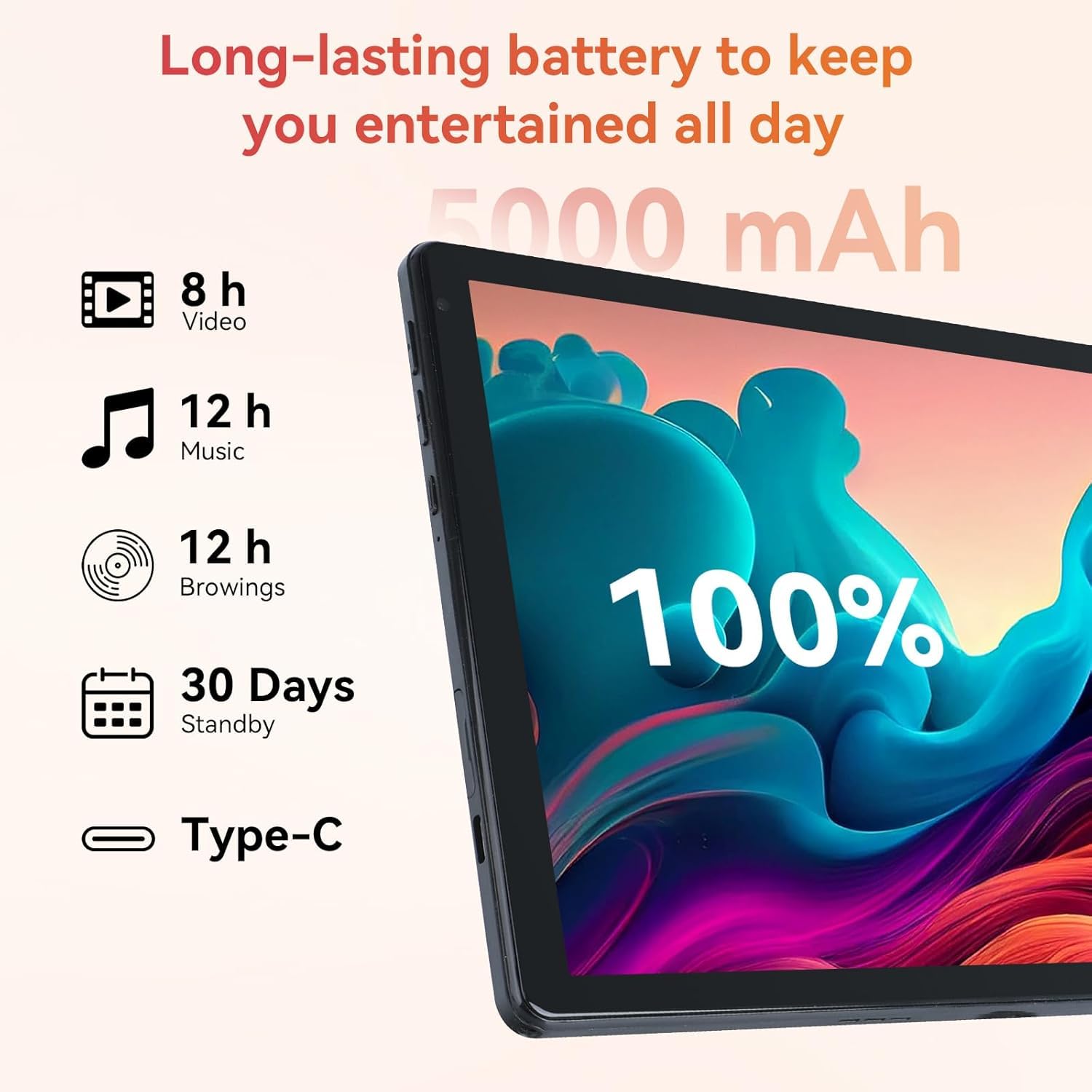 2026 Latest Tablet,10.1" Android 15 Tablet with Octa-core Processor 24GB RAM 128GB ROM HD IPS Touchscreen, Wi-Fi 6, BT 5.0, Dual Camera, Android Tablets — view 4