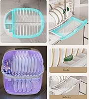 Vista 5 de Escurridor de platos con tapa y tabla de drenaje, secadora de vajilla, plato de cocina, vaso, bandeja para secar platos, escurridor de platos