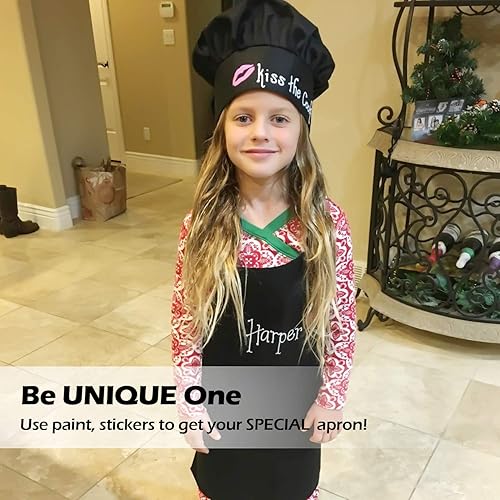 Miniatura 5 de Novelty Place Juego de delantal para niños con sombrero de chef juego de 3  Babero para niños agradable al tacto con bolsillo  Cocina hornear pintar