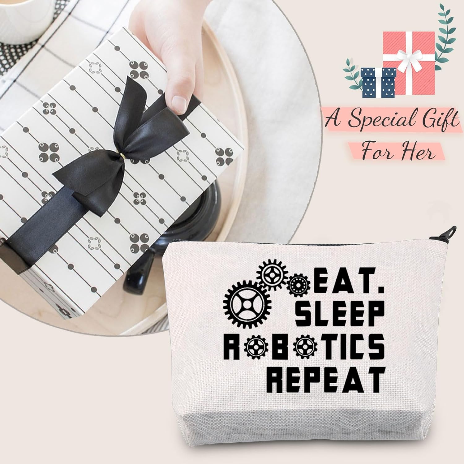 JXGZSO Robotics Expert Gift Engineer Cosmetic Bag Robotics Inspired Gift Eat Sleep Robotics Repeat Makeup Bag Engineering Gift - Image 6