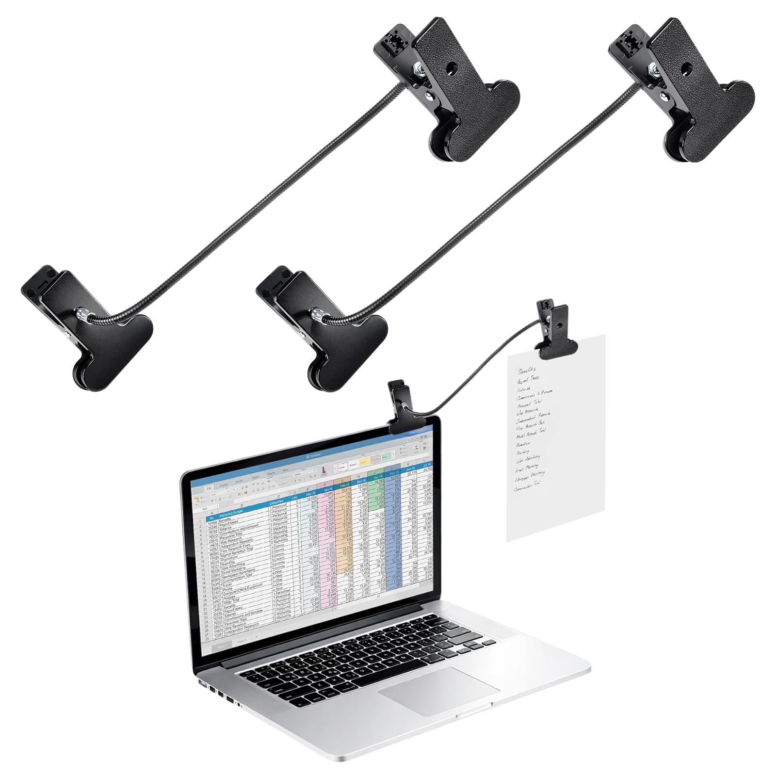 Dokumentenhalter zum Tippen, Laptops und Monitore, zum Anklemmen, Papierhalter, Kopierhalter, Dokumentenständer zum Schreiben, kompakter Bürobedarf, schwarz, 2 Stück
