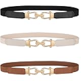 Women Skinny Elastic Belt for Dresses,Thin Retro Stretch Waist Belt with Golden Buckle