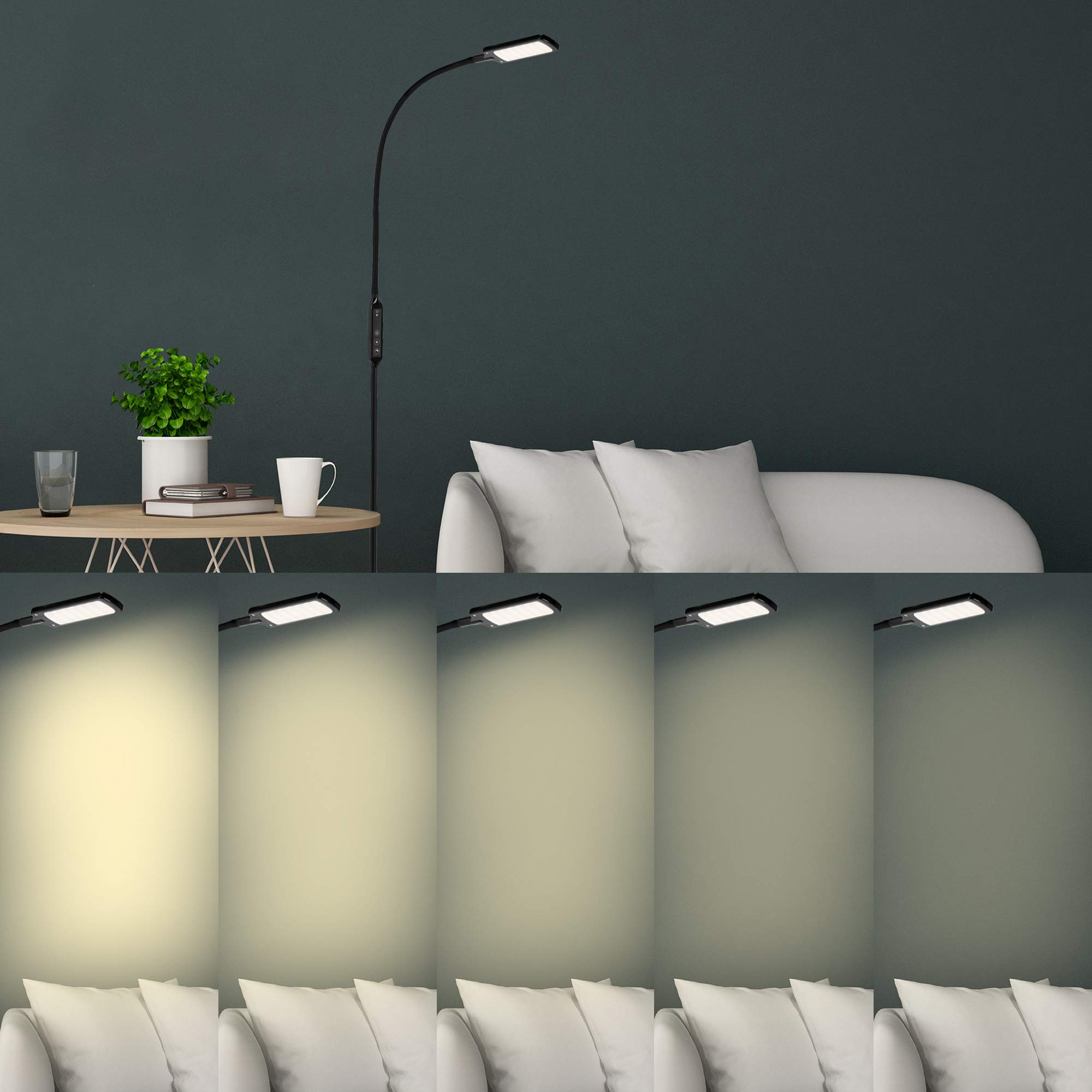 Briloner Leuchten lampa stojąca LED, ściemniana, pilot zdalnego sterowania, regulacja temperatury barwowej, 8 W, 700 lumenów, czarna, 8 W