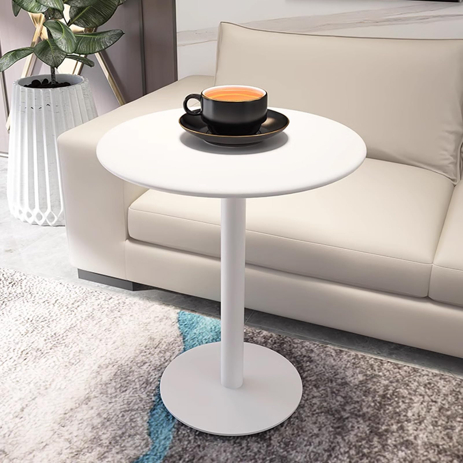 Table basse ronde de salle à manger, petite table d'appoint de canapé pour balcon de salon intérieur ou extérieur, table de bar à cocktail, table de bistrot haute – Métal blanc ( Size : 40.5x40.5x50cm
