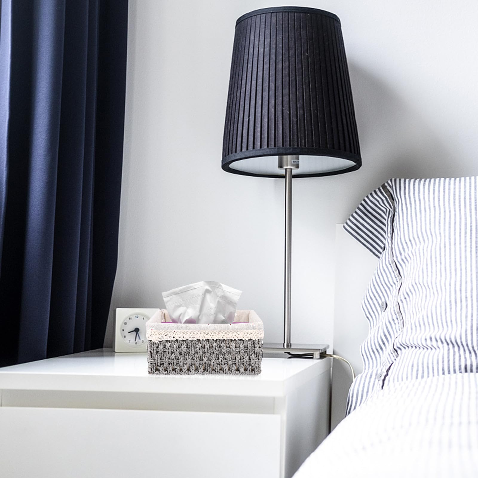 Set 3 Cestini Portaoggetti da Scrivania in Rattan Intrecciato Grigio, Organizer Compatti per Casa e Ufficio, Contenitori Multiuso per Piccoli Oggetti