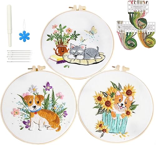 Highkick Kits de bordado para principiantes y adultos, embrodiry moderno, ojo de Egipto, paquete de 3, todo en uno