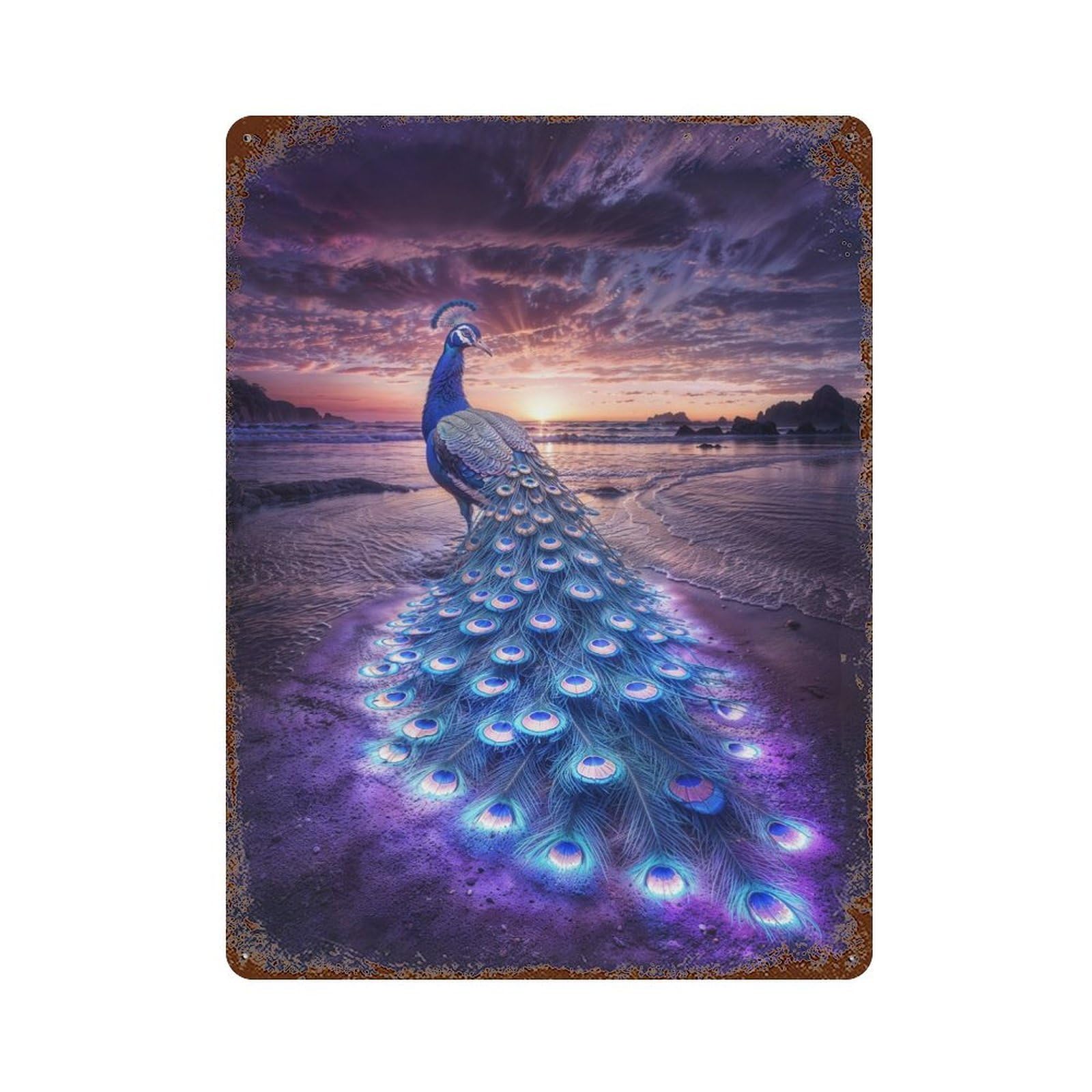 Garage Style Peacocks Paradise Aged Metal Wall Plaque 15.7"x11.8", Farmhouse Wall Decor for Bar And Workshop