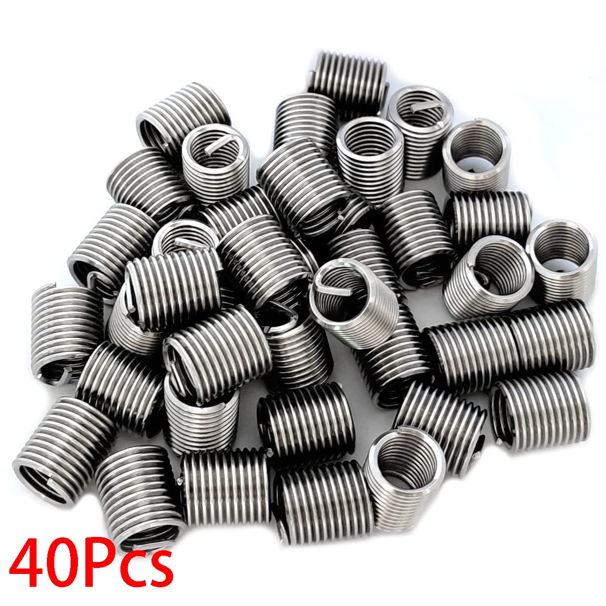 M10 x 1.5mm x 2D Helicoil Wire Inner Thread Inserts, Coiled Wire Helical Screws, 304 Stainless Steel, Metric, 40Pcs