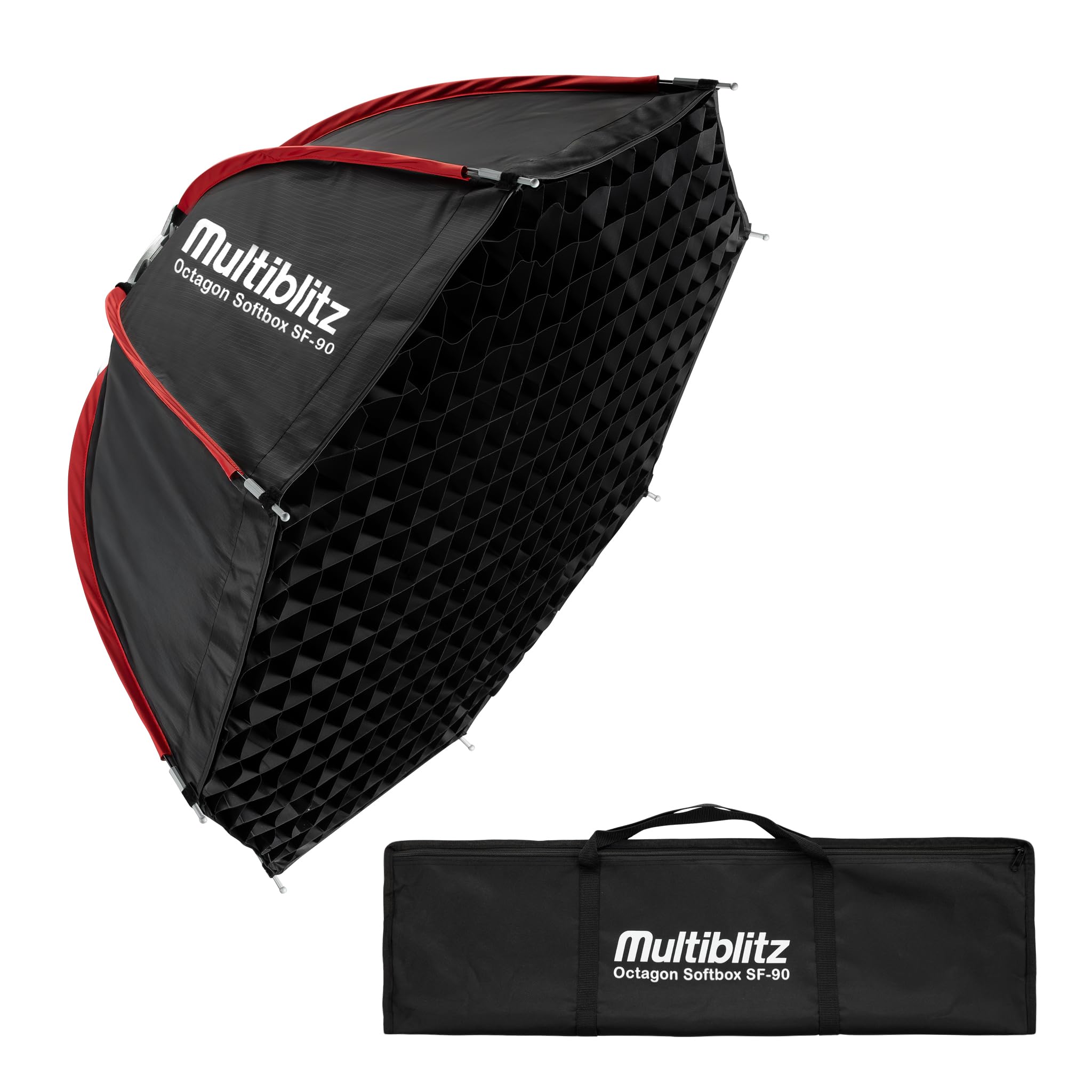 Multiblitz Octagon Softbox SF-90 Bowens z siatką i dyfuzorami, modyfikator światła do lamp studyjnych i stałego światła LED, dyfuzor światła do fotografii portretowej i oświetlenia wideo