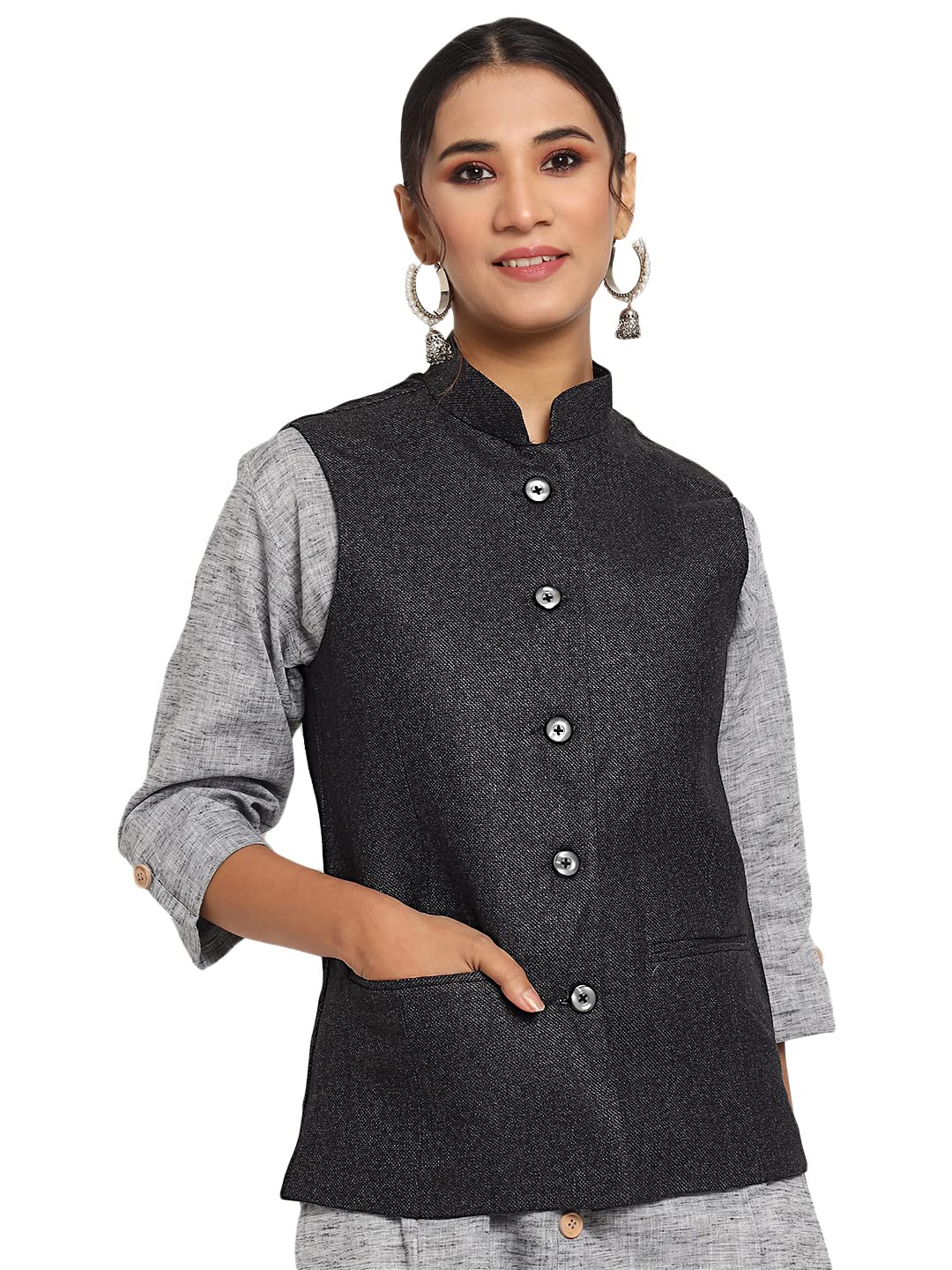 vastraa fusion Pure Woolen Nehru Jacket for Women/Girls (TS1421D-36_Black)-picture-30