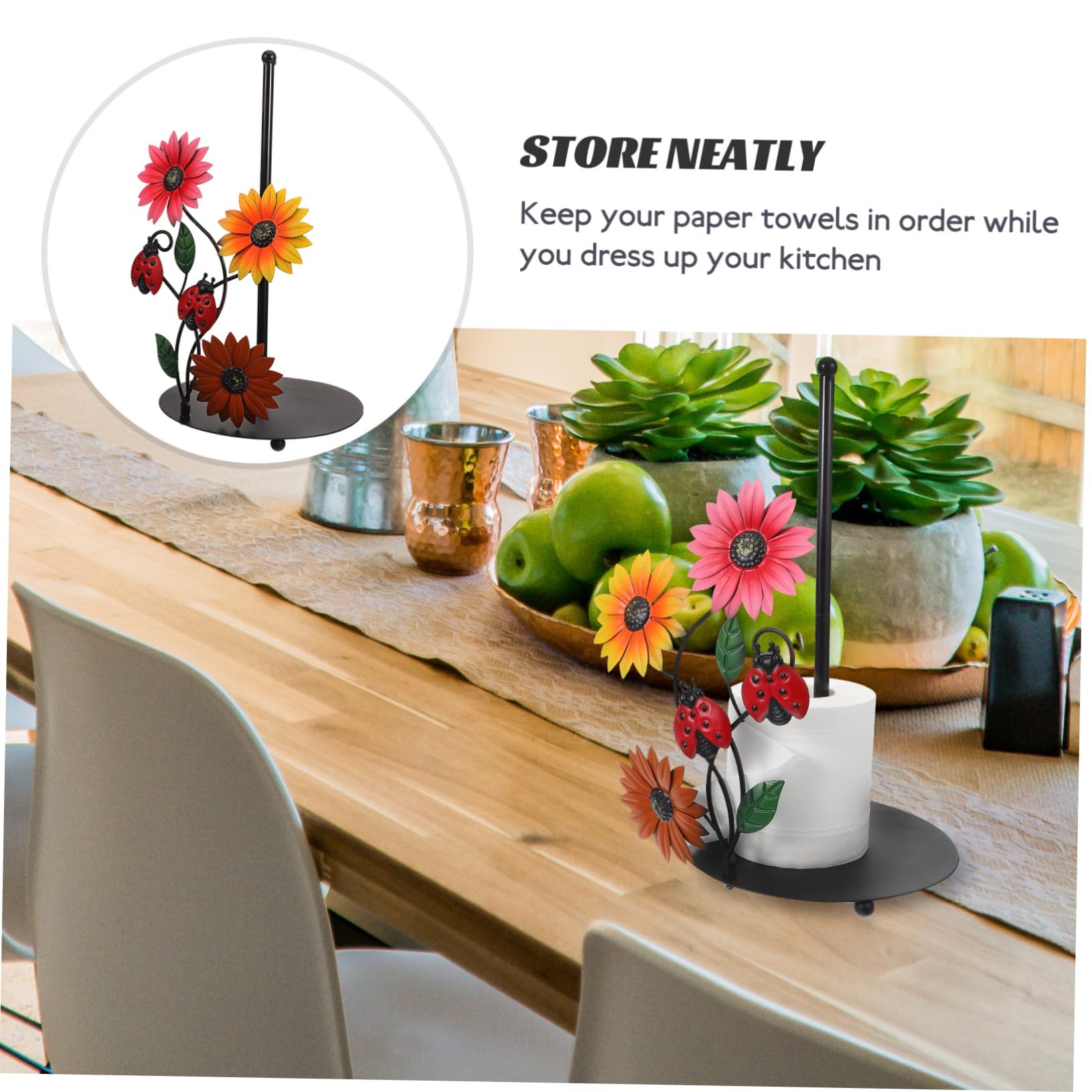 SHINEOFI Portarotolo in Ferro a Forma di Girasole, Supporto Verticale Stabile per Cucina e Salotto, Facile da Spostare, Decorazione Elegante