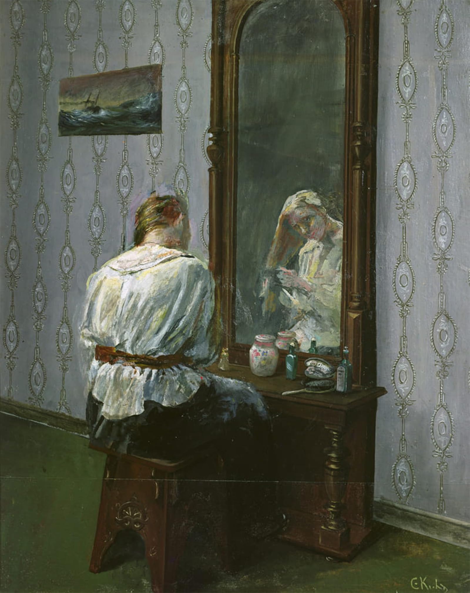 SERENDIPITP Aesthetic Poster Photo Wall Print Retro Picture in Front of the Mirror by Christian Krohg Modern Wall Artwork for Home Decor 60x90cm