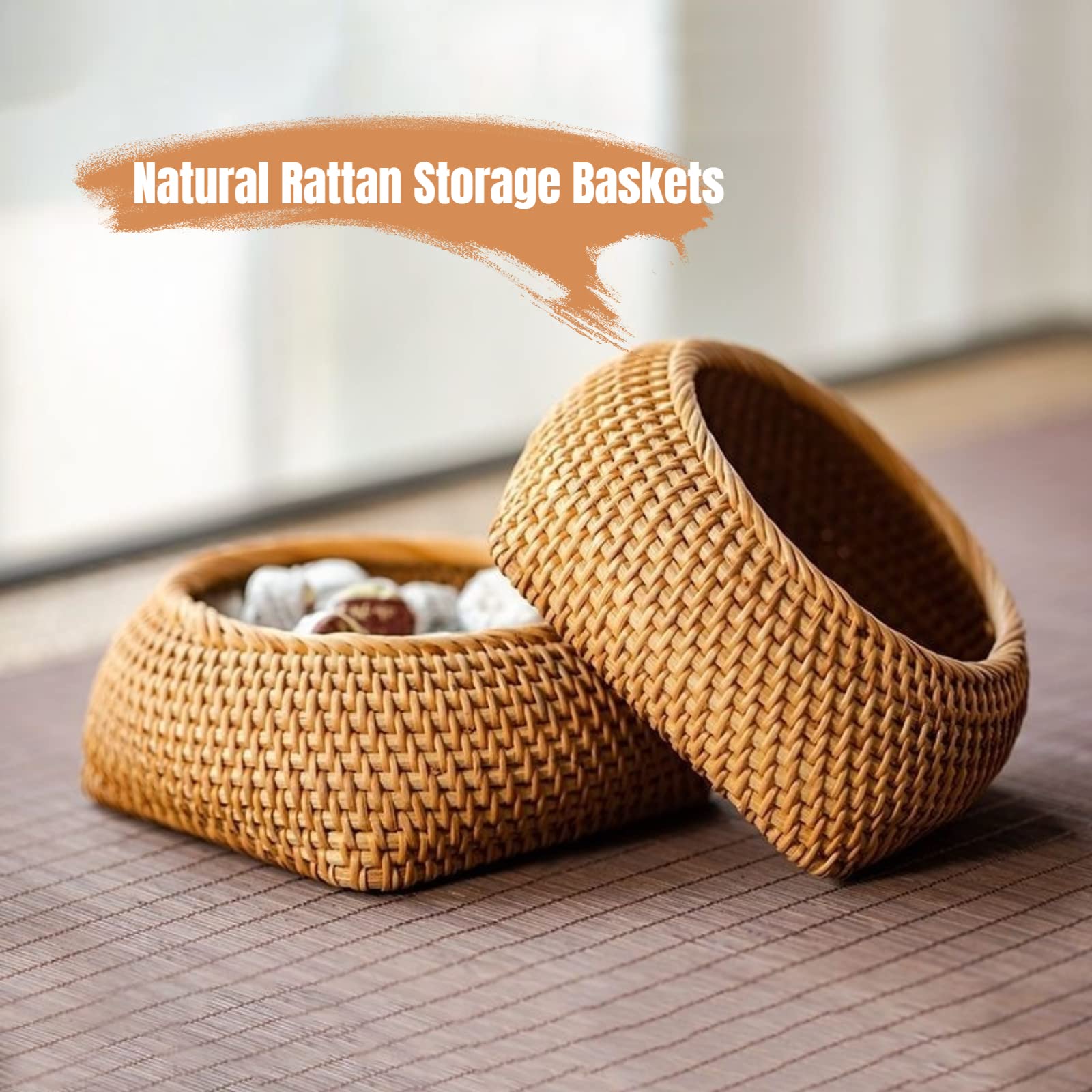 Yoidesu Rattan Storage Baskets, Woven Fruit Baskets Wicker Storage Basket, Bread Serving Basket Decorative Gift Baskets, Countertop Baskets for Tea Sets Tableware (55x36cm /