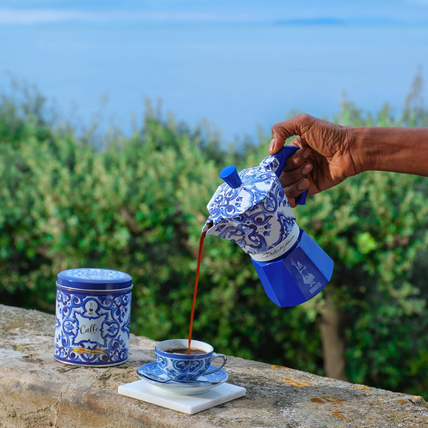 Bialetti Dolce & Gabbana Mocha Express Blue Mediterraneo para 3 tazas, fuego directo (cafetera, cafetera espresso)
