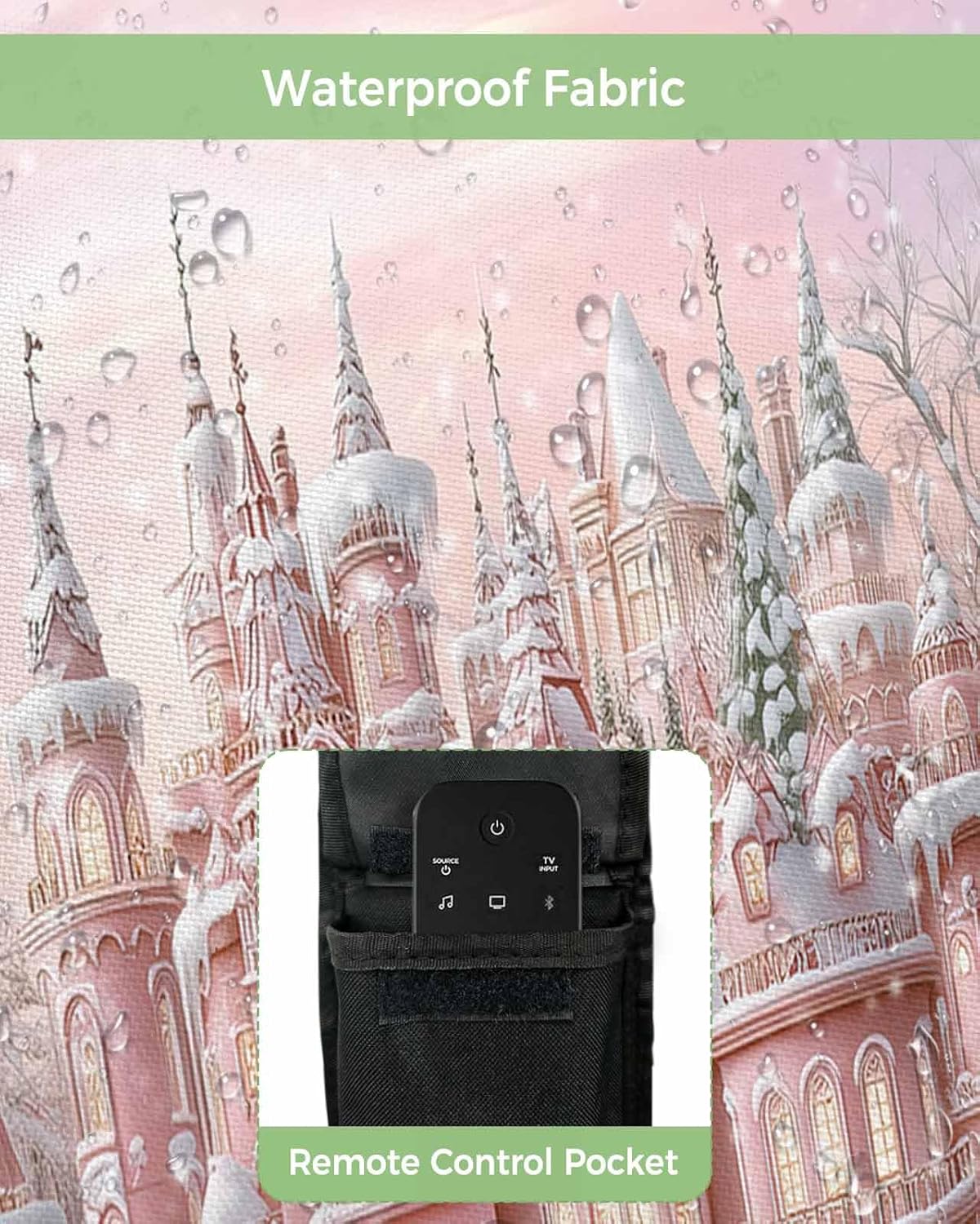 Christmas Castle Green Pink Outdoor TV Cover 60"-65" - 600D Waterproof TV Cover Weatherproof TV Screen Protector Dustproof Winter Snowy Xmas Tree Branch TV Display Protector for Outside Flat Screen TV