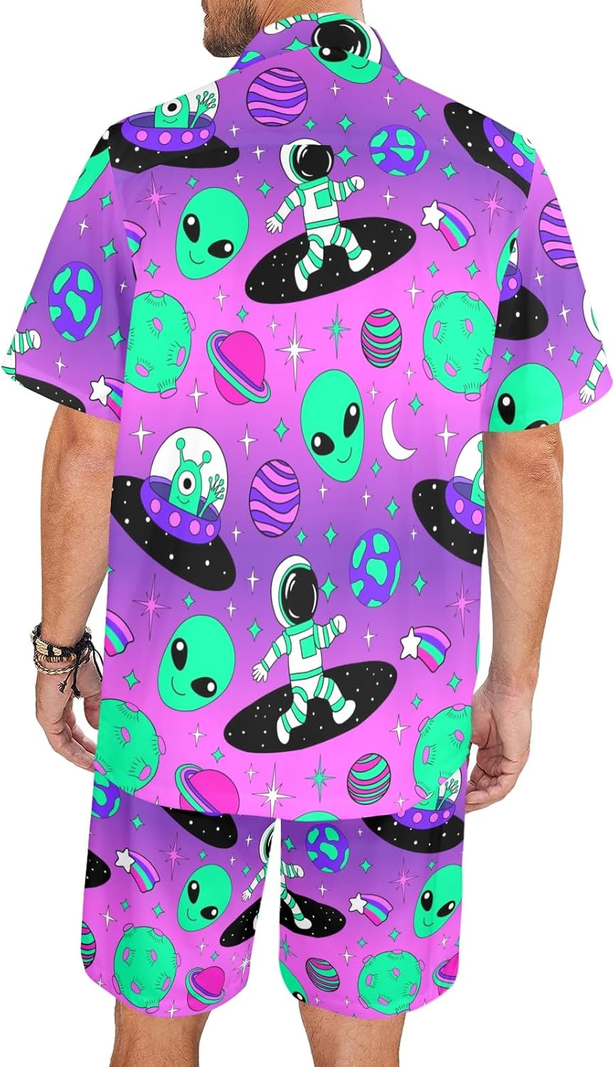 Artsadd 80s 90s Outfit for Men Hawaiian Shirt and Shorts Set Beach Party Outfits - Image 2