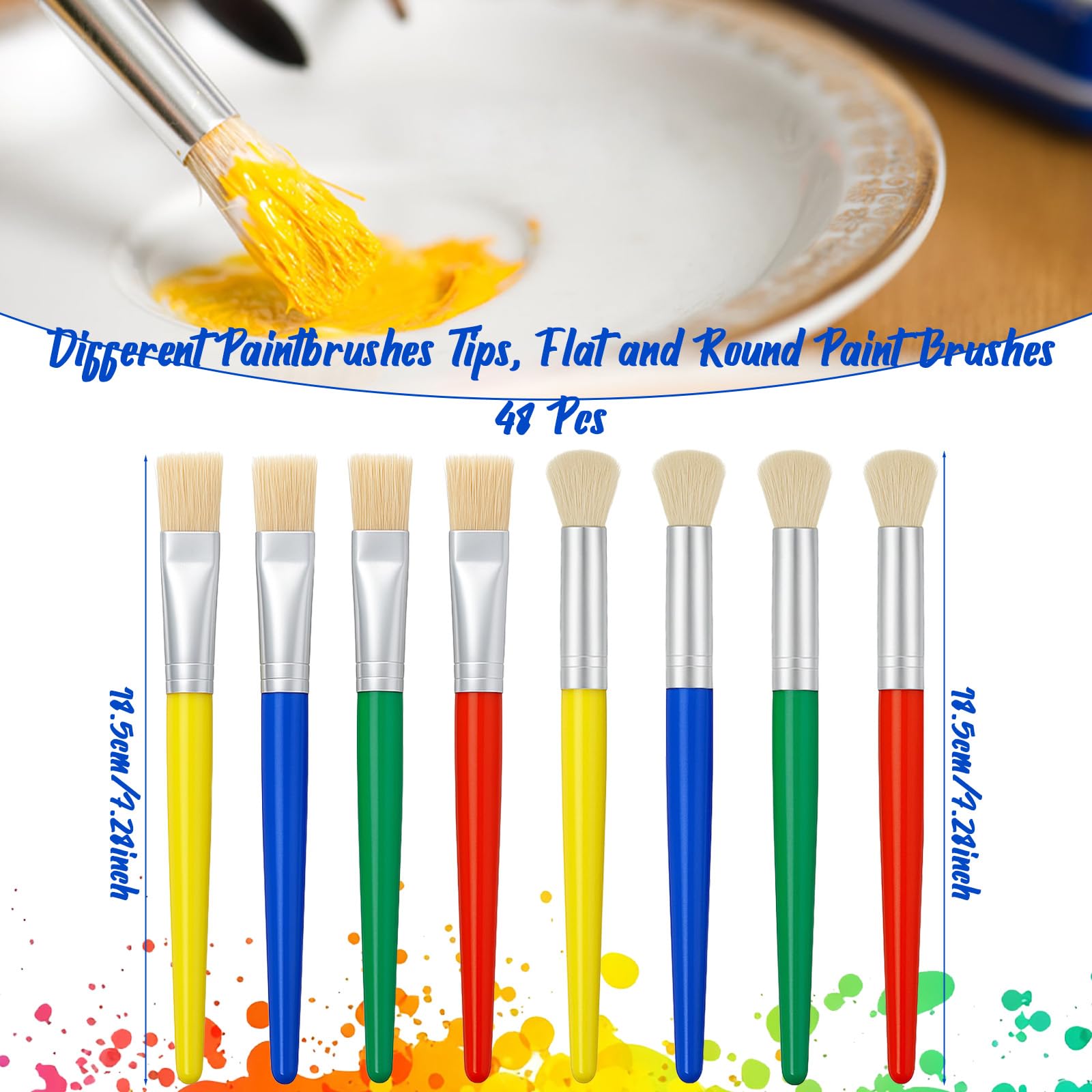 48 Pcs Paint Brushes for Kids Bulk Paintbrushes Set Large Chubby Round and Flat Brushes for Acrylic Painting Oil Watercolor Washable Paint